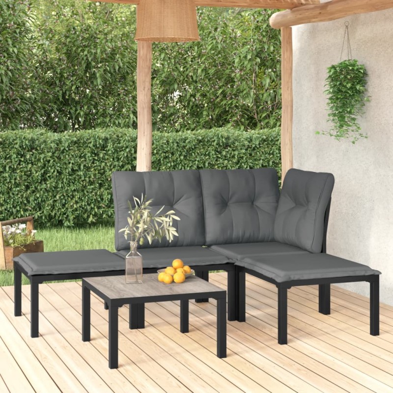 vidaXL 5-tlg. Garten-Lounge-Set Schwarz und Grau Poly Rattan vidaXL 5-tlg. Garten-Lounge-Set Schwarz und Grau Poly Rattan
