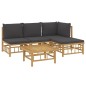vidaXL 5-tlg. Garten-Lounge-Set mit Dunkelgrauen Kissen Bambus vidaXL 5-tlg. Garten-Lounge-Set mit Dunkelgrauen Kissen Bambus