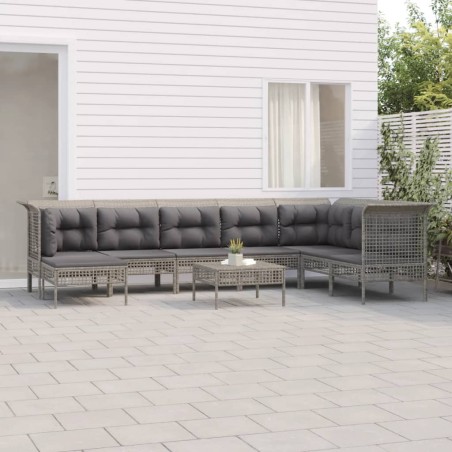 vidaXL 9-tlg. Garten-Lounge-Set mit Kissen Grau Poly Rattan
