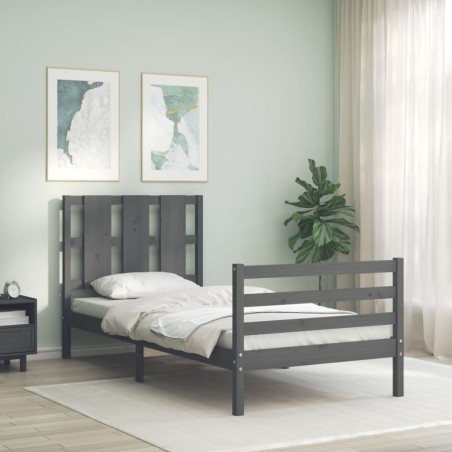 vidaXL Massivholzbett mit Kopfteil Grau 100x200 cm