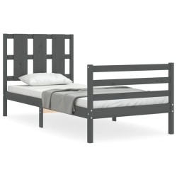 vidaXL Massivholzbett mit Kopfteil Grau 100x200 cm