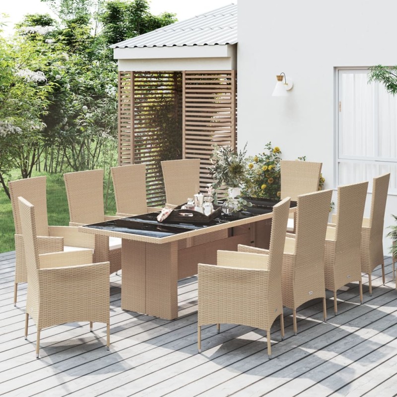 vidaXL 11-tlg. Garten-Essgruppe mit Kissen Beige Poly Rattan vidaXL 11-tlg. Garten-Essgruppe mit Kissen Beige Poly Rattan