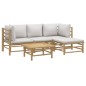 vidaXL 5-tlg. Garten-Lounge-Set mit Hellgrauen Kissen Bambus vidaXL 5-tlg. Garten-Lounge-Set mit Hellgrauen Kissen Bambus