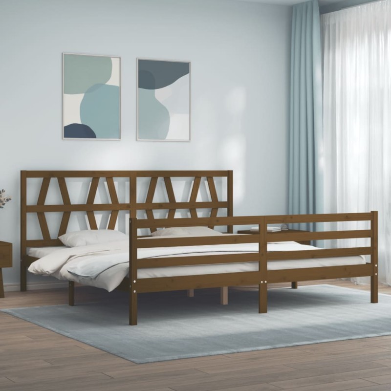 vidaXL Massivholzbett mit Kopfteil Honigbraun 200x200 cm vidaXL Massivholzbett mit Kopfteil Honigbraun 200x200 cm