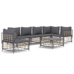 vidaXL 7-tlg. Garten-Lounge-Set mit Kissen Anthrazit Poly Rattan