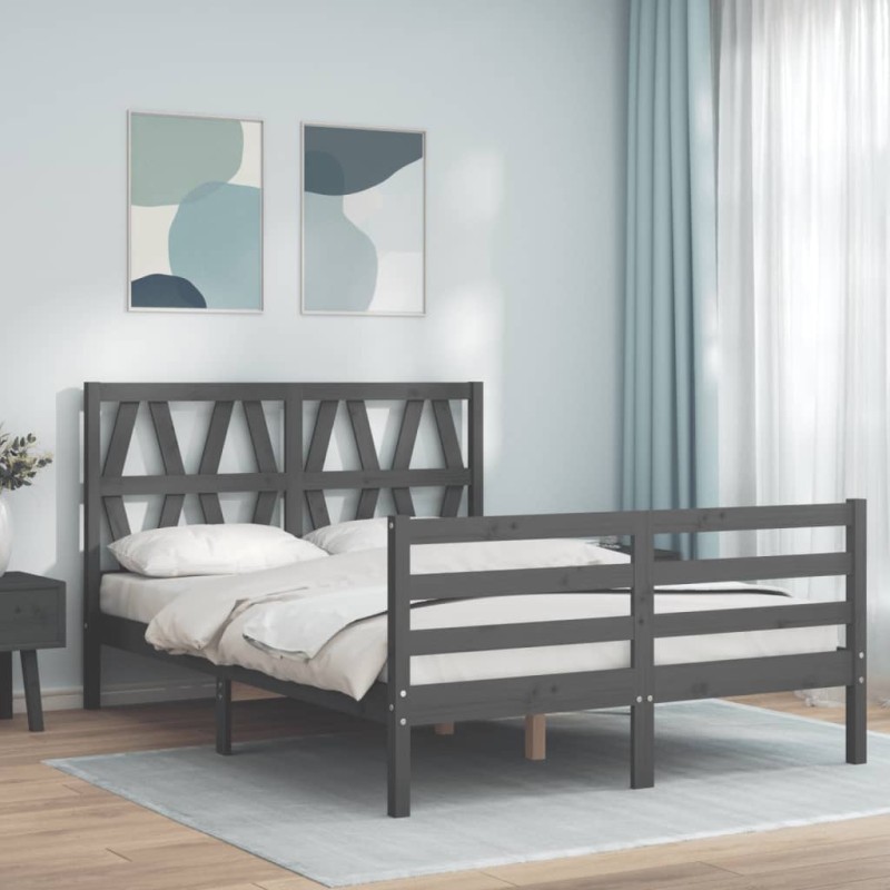 vidaXL Massivholzbett mit Kopfteil Grau vidaXL Massivholzbett mit Kopfteil Grau
