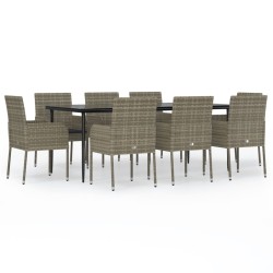 vidaXL 9-tlg. Garten-Essgruppe mit Kissen Schwarz und Grau Poly Rattan