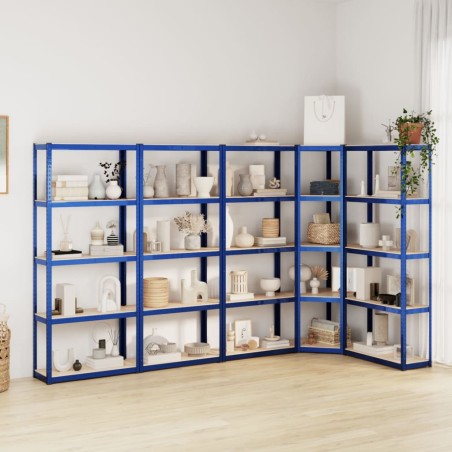 vidaXL Regale mit 5 Böden 5 Stk. Blau Stahl & Holzwerkstoff
