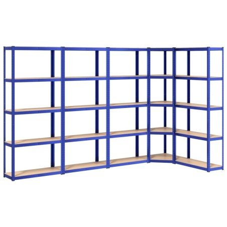 vidaXL Regale mit 5 Böden 5 Stk. Blau Stahl & Holzwerkstoff