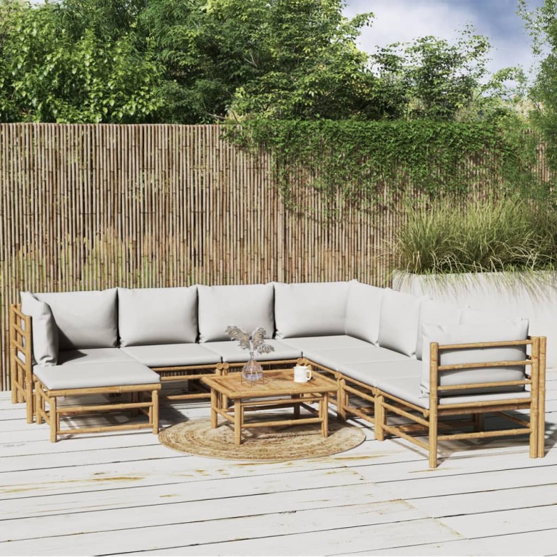 vidaXL 9-tlg. Garten-Lounge-Set mit Kissen Hellgrau Bambus vidaXL 9-tlg. Garten-Lounge-Set mit Kissen Hellgrau Bambus