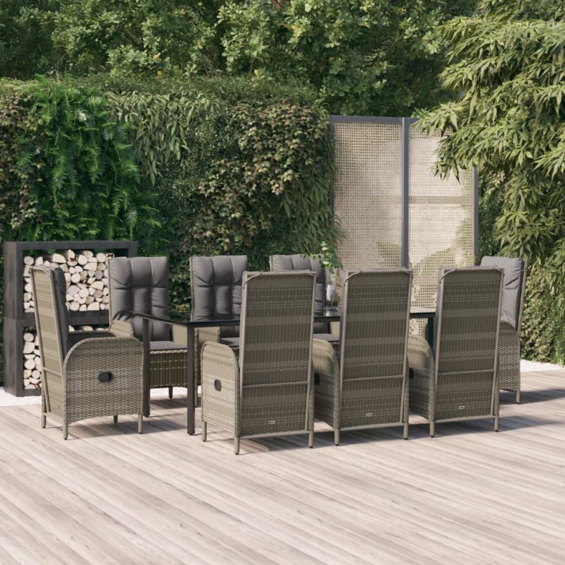 vidaXL 9-tlg. Garten-Essgruppe mit Kissen Schwarz und Grau Poly Rattan vidaXL 9-tlg. Garten-Essgruppe mit Kissen Schwarz und Grau Poly Rattan