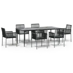 vidaXL 7-tlg. Garten-Essgruppe mit Kissen Schwarz Poly Rattan & Stahl