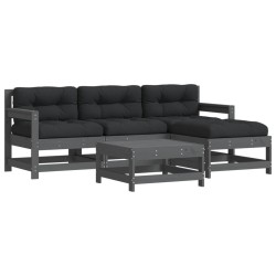 vidaXL 5-tlg. Garten-Lounge-Set mit Kissen Grau Massivholz