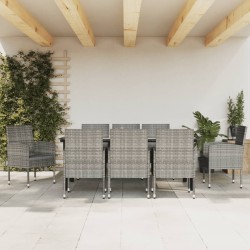vidaXL 9-tlg. Garten-Essgruppe Grau und Schwarz Poly Rattan und Stahl