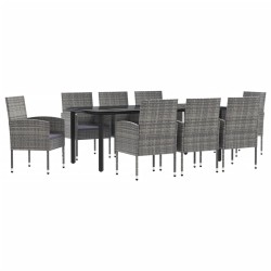 vidaXL 9-tlg. Garten-Essgruppe Grau und Schwarz Poly Rattan und Stahl