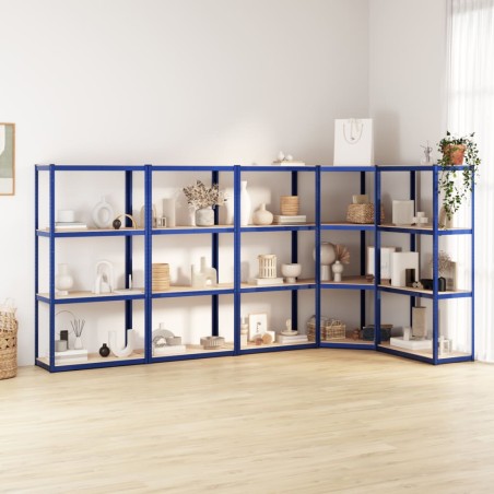 vidaXL Regale mit 4 Böden 5 Stk. Blau Stahl & Holzwerkstoff