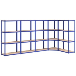 vidaXL Regale mit 4 Böden 5 Stk. Blau Stahl & Holzwerkstoff