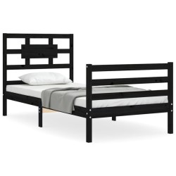 vidaXL Massivholzbett mit Kopfteil Schwarz 90x200 cm