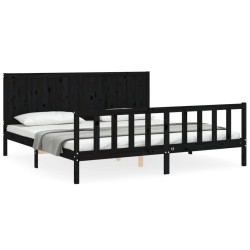 vidaXL Massivholzbett mit Kopfteil Schwarz 200x200 cm