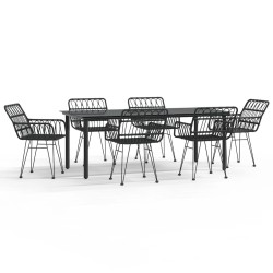 vidaXL 7-tlg. Garten-Essgruppe Schwarz Poly Rattan