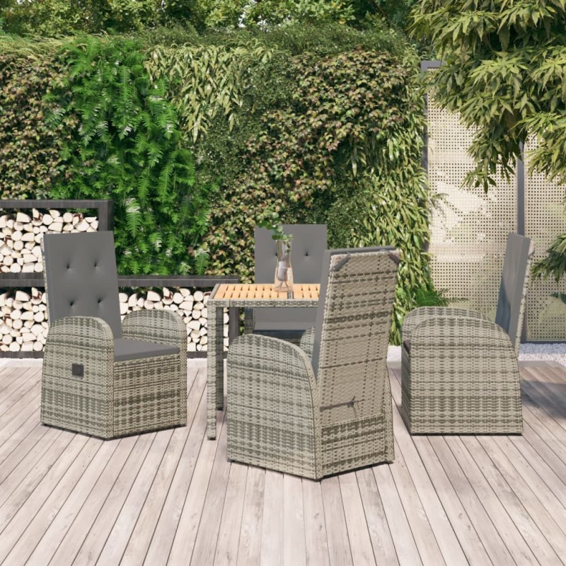 vidaXL 5-tlg. Garten-Essgruppe mit Kissen Grau Poly Rattan vidaXL 5-tlg. Garten-Essgruppe mit Kissen Grau Poly Rattan