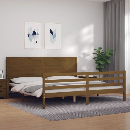 vidaXL Massivholzbett mit Kopfteil Honigbraun 200x200 cm