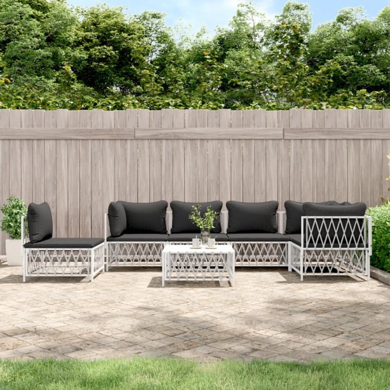 vidaXL 7-tlg. Garten-Lounge-Set mit Kissen Weiß Stahl vidaXL 7-tlg. Garten-Lounge-Set mit Kissen Weiß Stahl