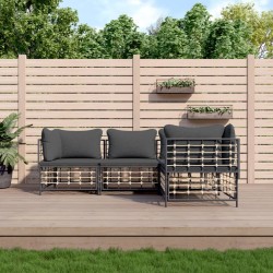 vidaXL 4-tlg. Garten-Lounge-Set mit Kissen Anthrazit Poly Rattan