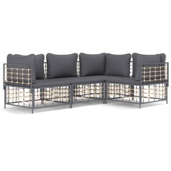 vidaXL 4-tlg. Garten-Lounge-Set mit Kissen Anthrazit Poly Rattan