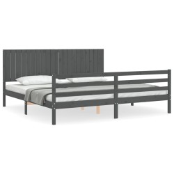 vidaXL Massivholzbett mit Kopfteil Grau 200x200 cm