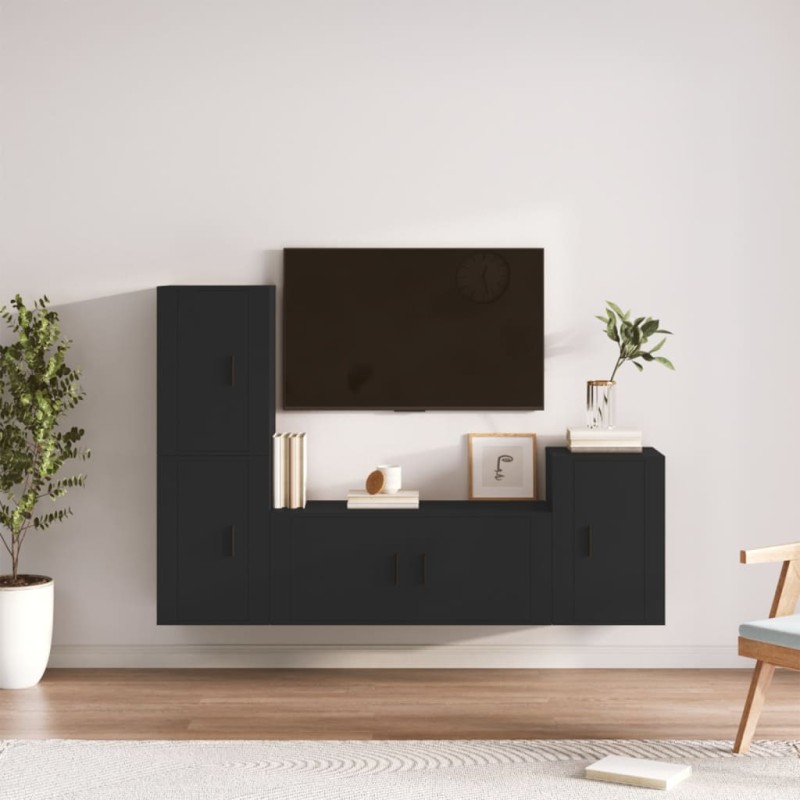 vidaXL 4-tlg. TV-Schrank-Set Schwarz Holzwerkstoff vidaXL 4-tlg. TV-Schrank-Set Schwarz Holzwerkstoff