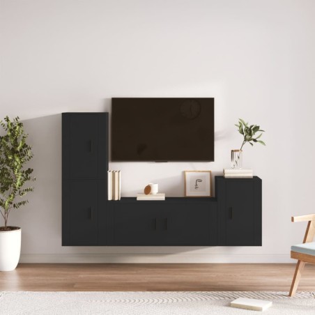 vidaXL 4-tlg. TV-Schrank-Set Schwarz Holzwerkstoff