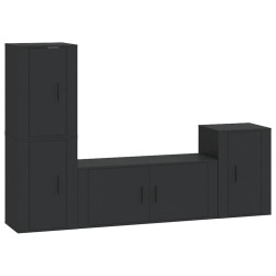 vidaXL 4-tlg. TV-Schrank-Set Schwarz Holzwerkstoff
