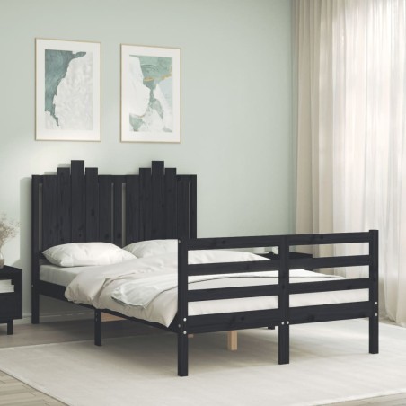 vidaXL Massivholzbett mit Kopfteil Schwarz 120x200 cm