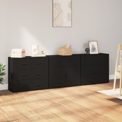 vidaXL Sideboards 3 Stk. Schwarz Holzwerkstoff