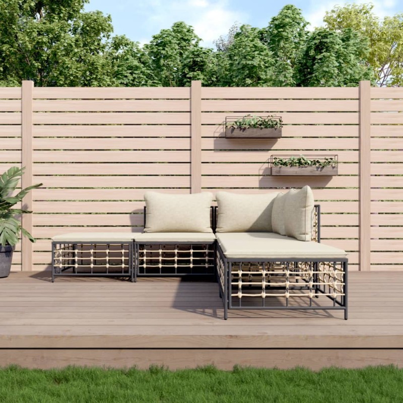 vidaXL 5-tlg. Garten-Lounge-Set mit Kissen Anthrazit Poly Rattan vidaXL 5-tlg. Garten-Lounge-Set mit Kissen Anthrazit Poly Rattan