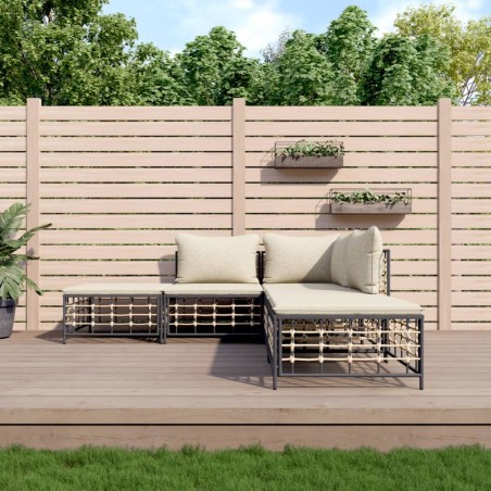 vidaXL 5-tlg. Garten-Lounge-Set mit Kissen Anthrazit Poly Rattan