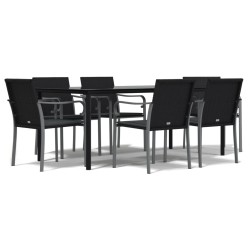 vidaXL 7-tlg. Garten-Essgruppe mit Kissen Poly Rattan und Stahl