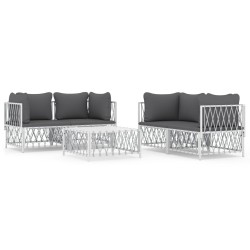 vidaXL 5-tlg. Garten-Lounge-Set mit Kissen Weiß Stahl