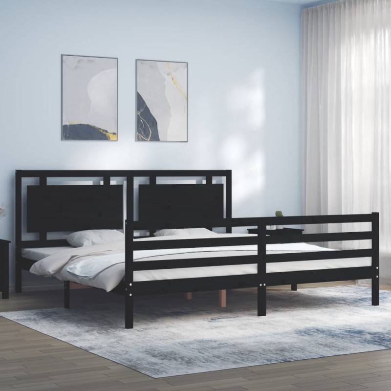 vidaXL Massivholzbett mit Kopfteil Schwarz 200x200 cm vidaXL Massivholzbett mit Kopfteil Schwarz 200x200 cm