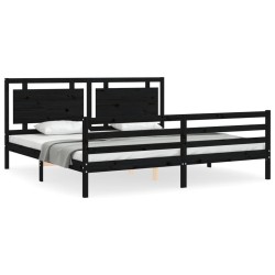 vidaXL Massivholzbett mit Kopfteil Schwarz 200x200 cm