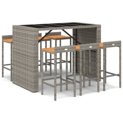 vidaXL 7-tlg. Gartenbar-Set Grau Poly Rattan & Massivholz Akazie