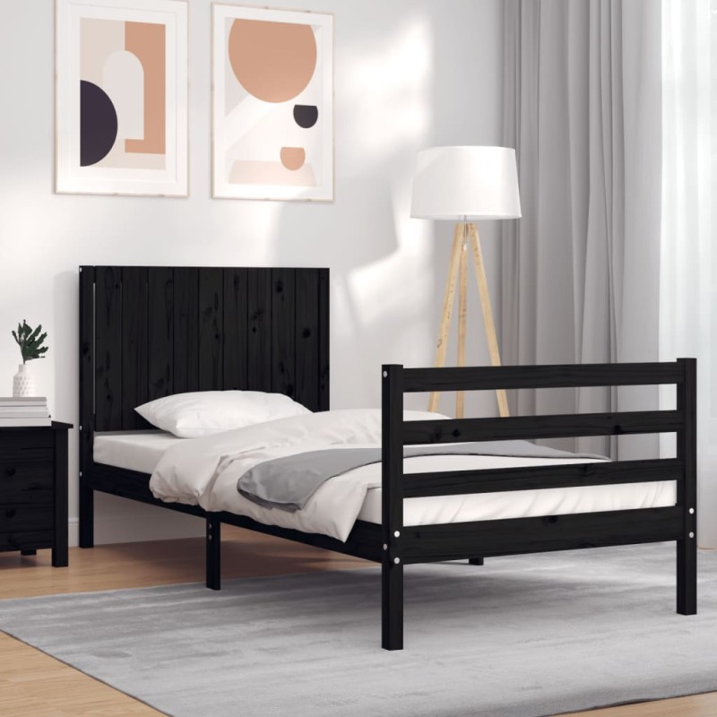 vidaXL Massivholzbett mit Kopfteil Schwarz 90x200 cm vidaXL Massivholzbett mit Kopfteil Schwarz 90x200 cm