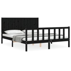 vidaXL Massivholzbett mit Kopfteil Schwarz 160x200 cm