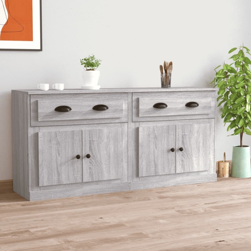 vidaXL Sideboards 2 Stk. Grau Sonoma Holzwerkstoff vidaXL Sideboards 2 Stk. Grau Sonoma Holzwerkstoff