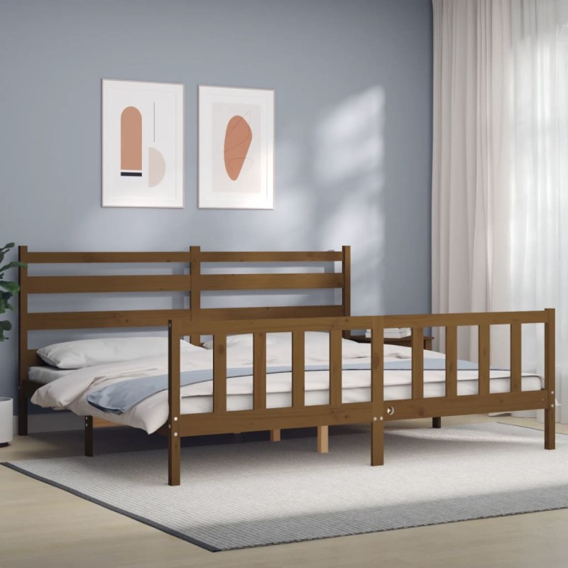 vidaXL Bettgestell mit Kopfteil Honigbraun 180x200 cm Massivholz vidaXL Bettgestell mit Kopfteil Honigbraun 180x200 cm Massivholz