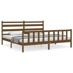 vidaXL Bettgestell mit Kopfteil Honigbraun 180x200 cm Massivholz