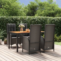 vidaXL 5-tlg. Garten-Essgruppe mit Kissen Schwarz Poly Rattan