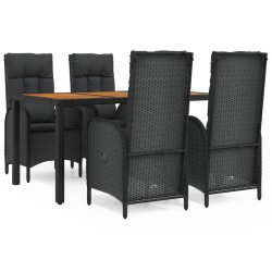 vidaXL 5-tlg. Garten-Essgruppe mit Kissen Schwarz Poly Rattan