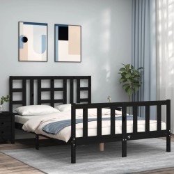 vidaXL Massivholzbett mit Kopfteil Schwarz 140x190 cm